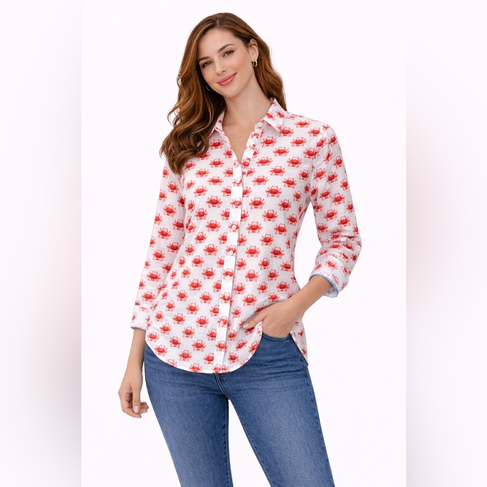 crown & ivy- Crab pattern button-down blouse Size PL